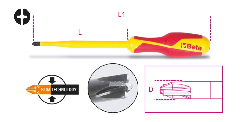 BETA - Giravite slim per viti a croce combinata PH + intaglio 6X100MQC PH2 GIRAVITI TAGLIO COMB. 012750418
