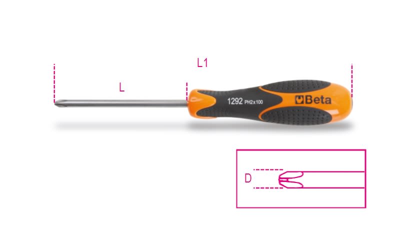 BETA - Giravite per viti con impronta a croce Phillips® in acciaio inossidabile 3x60.