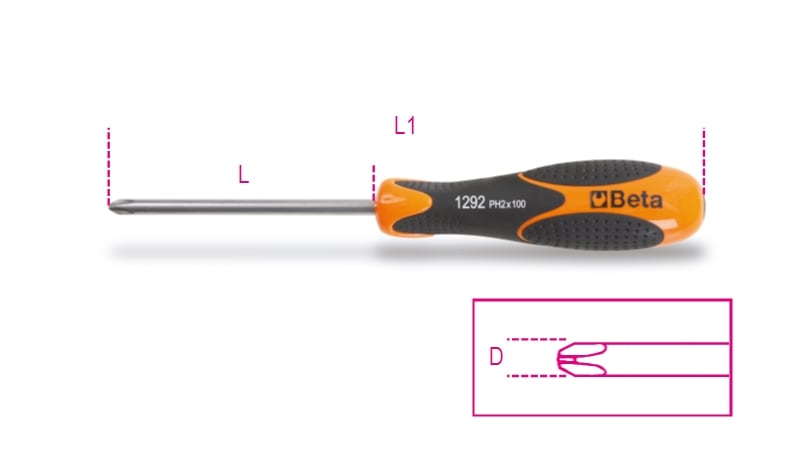 BETA - Giravite per viti con impronta a croce Phillips® in acciaio inossidabile 3x60.