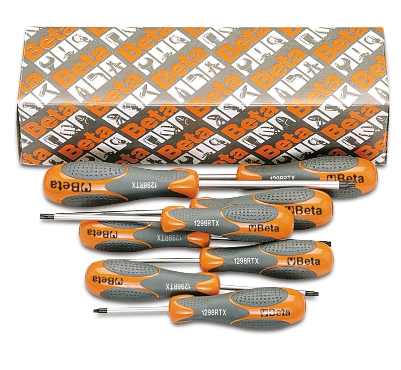 BETA - Serie di 8 chiavi maschio con impugnatura per viti con impronta tamper resistant torx art. 1298rtx giravite rtx betamax serie 8pz rtx/s8.