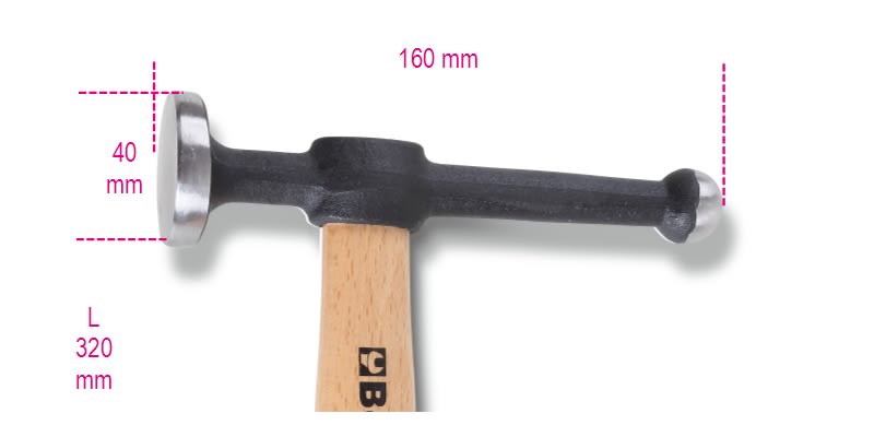 BETA - Martello con testa tonda piana e penna sferica manico in legno, ideali per carrozzieri.