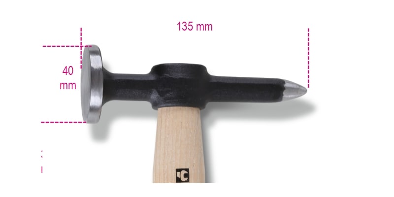 BETA - Martello con testa tonda piana e penna a punta manico in legno per carrozzieri.