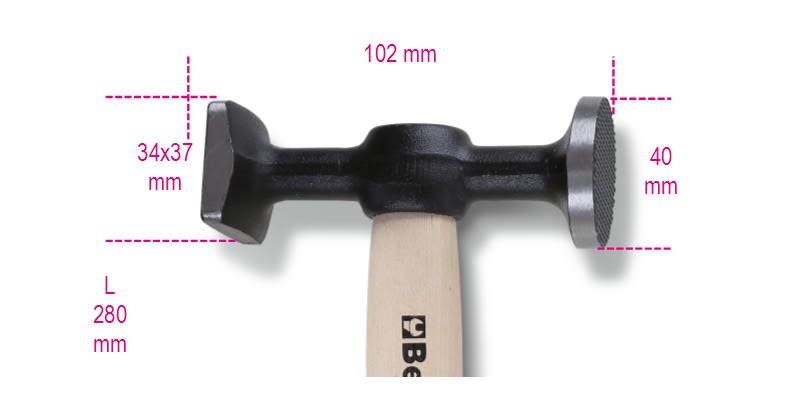 BETA - Martelli con teste piane tonda zigrinata e quadra liscia manico in legno per carrozzieri Z 45.
