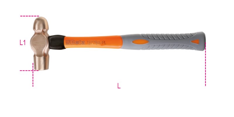 BETA - Martello con testa tonda e penna sferica per calderai e lattonieri, manico in fibra antiscintilla BA 340PL.