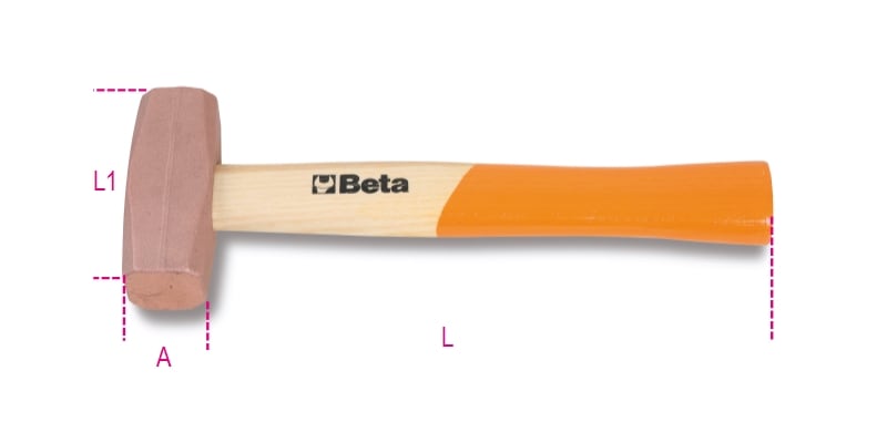 BETA - Mazzuole con testa in rame manico in legno, mazzuole in rame 2000 1385, ideali per lavori di precisione.