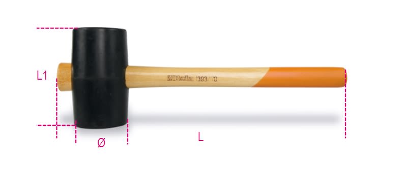 BETA - Mazzuole con doppia testa in gomma dura e manico in legno, mazzuole plastica 60 per lavori precisi. 013930060