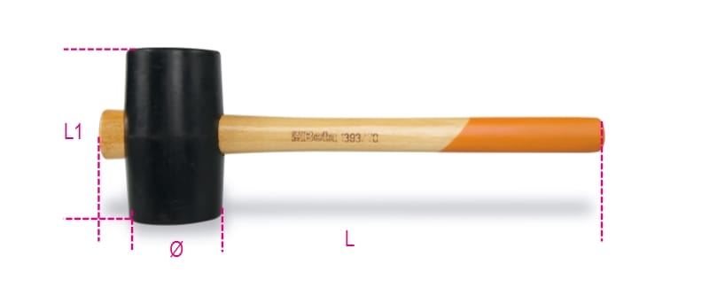 BETA - Mazzuole con doppia testa in gomma dura e manico in legno 70 plastica.