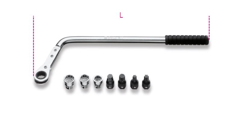 BETA - Kit chiave curva a cricchetto reversibile con inserti per cerniere portiere auto.