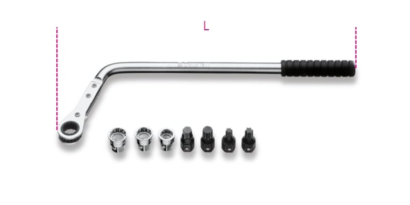 BETA - Kit chiave curva a cricchetto reversibile con inserti per cerniere portiere auto.