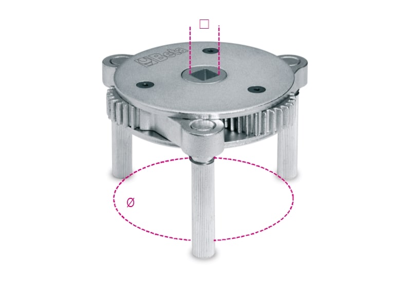 BETA - Chiave autoregolabile a tre bracci per filtri olio destrorsa-sinistrorsa, chiavi a 3 bracci x filtri olio 105-165U.