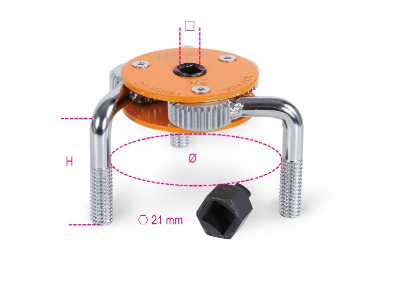 BETA - Chiave autoregolabile a tre bracci per filtri olio destrorsa-sinistrorsa CHIAVI A 3 BRACCI X FILTRI OLIO DX-SX H.