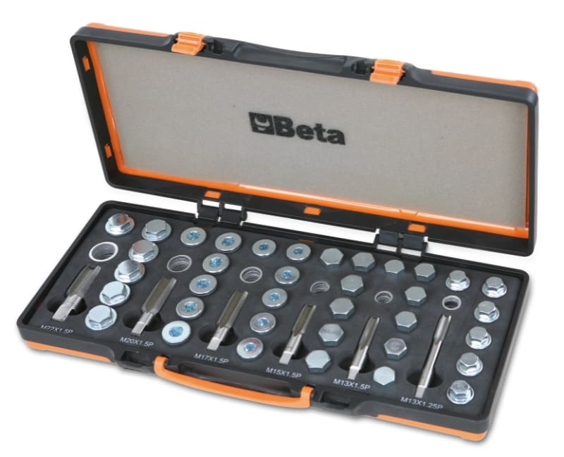 BETA - Assortimento utensili riparazione filetti coppa olio CASSETTE RIPR.FILET. TAPPI OLIO 6 MASCHI.