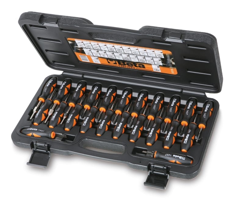 BETA - Assortimento 23 utensili per sblocco connettori elettrici in cassetta compatta e resistente.