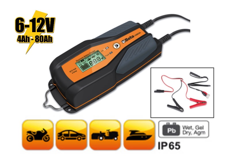 BETA - Caricabatterie elettronico 6-12V auto-moto, carica batterie 6-12V auto moto 4A, ideale per veicoli.