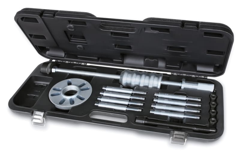 BETA - Kit a massa battente con colonnette distanziatrici per estrazione mozzi e cuscinetti ruote a 3, 4, 5 fori cassetta 16pz estr.mozi cuscinetti /c16.