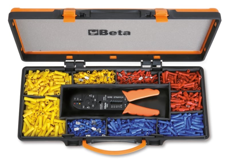 BETA - Pinza per capicorda 1602 con assortimento di 450 capicorda, cassetta art 1602 + 450 capicorda/C9.