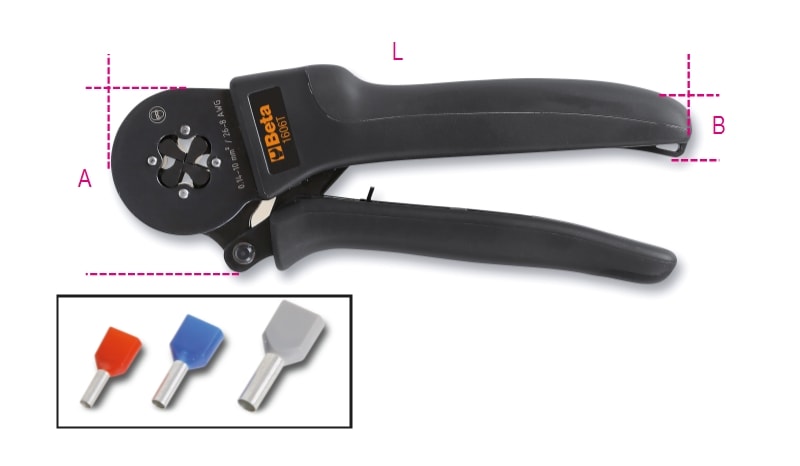 BETA - Pinza per capicorda a tubetto crimpatura su 4 lati a cricchetto.