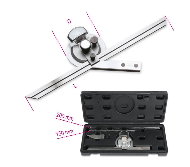 BETA - Rapportatore d’angoli in acciaio inossidabile in astuccio di legno con 3 lame C3.