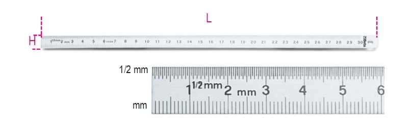 BETA - Righe flessibili graduate in acciaio inossidabile mm-1/2mm 1000, ideali per misurazioni precise.