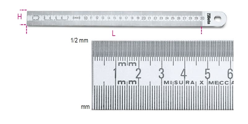 BETA - Righe semirigide graduate in acciaio inossidabile mm-1/2mm 300, ideali per misurazioni precise.