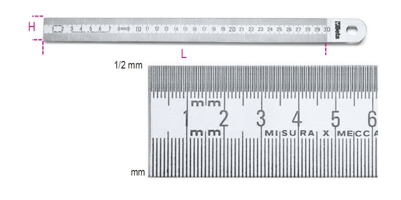 BETA - Righe semirigide graduate in acciaio inossidabile, righe semirigide mm-1/2mm 1000, ideali per misurazioni precise.