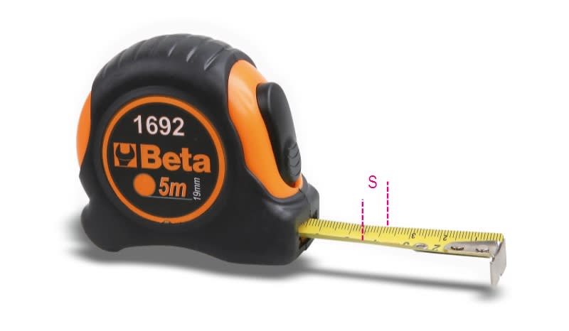 BETA - Flessometri cassa bimateriale in ABS antiurto nastro in acciaio classe di precisione II 3mt x 16mm easy.