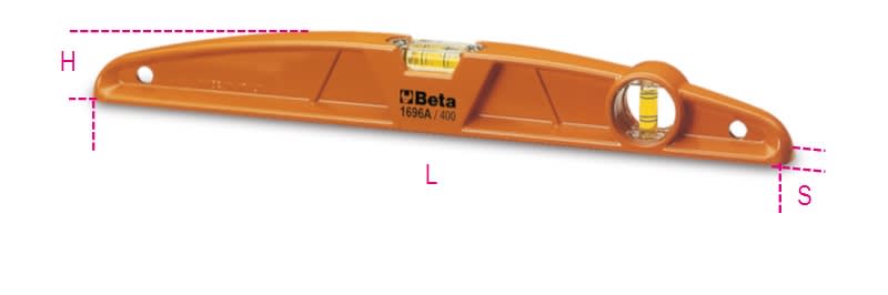 BETA - Livelle in alluminio pressofuso con 1 base rettificata a 2 fiale infrangibili, livelle in allum base rettificata a/300.