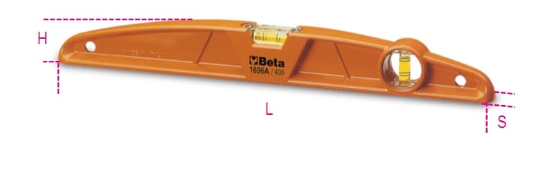 BETA - Livelle in alluminio pressofuso con 1 base rettificata a 2 fiale infrangibili, livelle in allum base rettificata a/500.