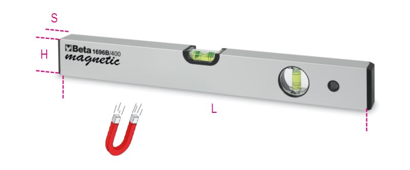 BETA - Livelle con base magnetica in alluminio profilato anodizzato con due fiale infrangibili BASE MAGN B/200 LIVELLE IN ALL PROFIL.