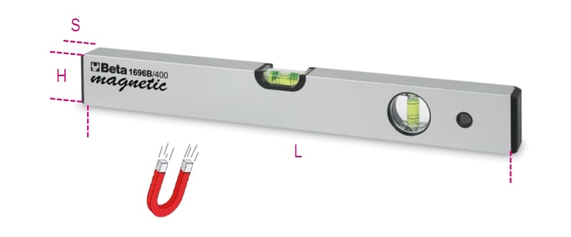 BETA - Livelle con base magnetica in alluminio profilato anodizzato con due fiale infrangibili B/300.
