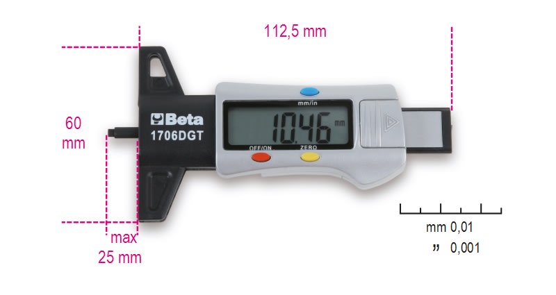 BETA - Calibro di profondità digitale per battistrada pneumatici, ideale per misurazioni precise. Calibri dgt battistrada pneumatici, strumento essenziale per la sicurezza stradale.