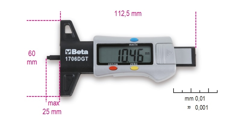 BETA - Calibro di profondità digitale per battistrada pneumatici, ideale per misurazioni precise. Calibri dgt battistrada pneumatici, strumento essenziale per la sicurezza stradale.