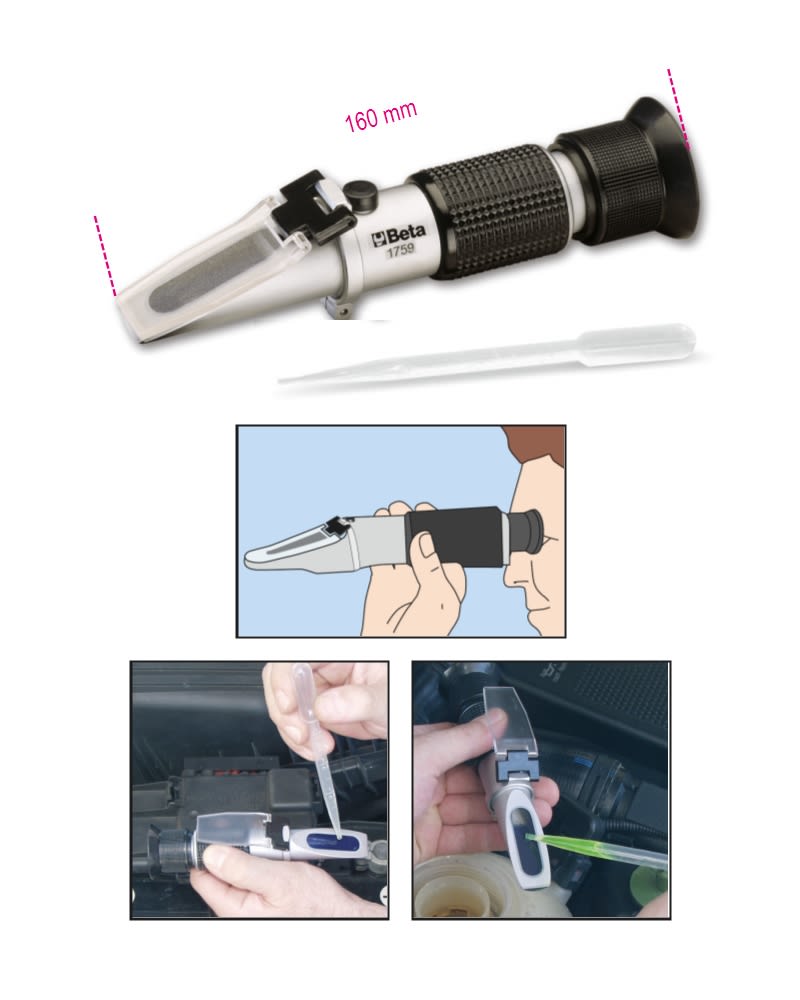 BETA - Analizzatore ottico per liquidi di raffreddamento, batteria, lavavetri e AdBlue in astuccio rigido per veicoli. 017590251