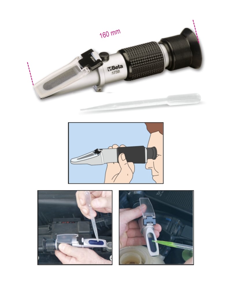 BETA - Analizzatore ottico per liquidi di raffreddamento, batteria, lavavetri e AdBlue in astuccio rigido per veicoli.