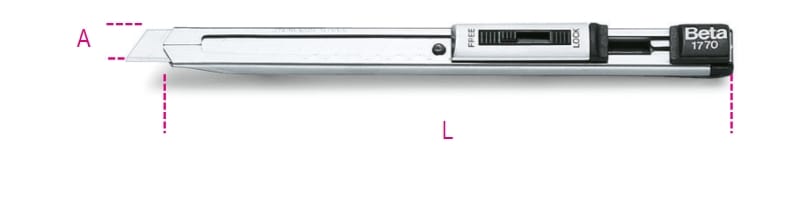 BETA - Cutter extra piatto fornito con 2 lame, cutter lama a spezzare 9mm per tagli precisi e sicuri. 017700001