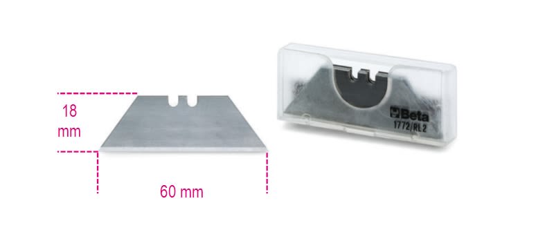 BETA - 10 lame trapezoidali lunghe, in astuccio, per cutter 1772B, 1772J, 1772Y, 1772H, 1774, 1777T, lame dritte 10pz 60x19x0,50 RL/2.