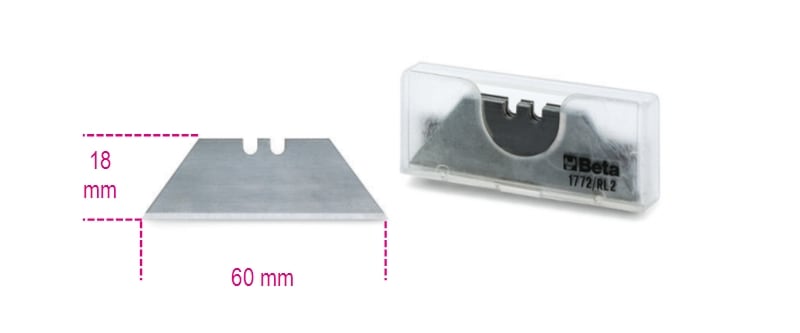 BETA - 10 lame trapezoidali lunghe, in astuccio, per cutter 1772B, 1772J, 1772Y, 1772H, 1774, 1777T, lame dritte 10pz 60x19x0,50 RL/2.