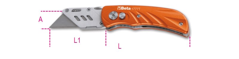 BETA - Cutter a serramanico con lama trapezoidale impugnatura in alluminio fornito con 5 lame di ricambio + cutter a serramanico 5 lame trapez. t
