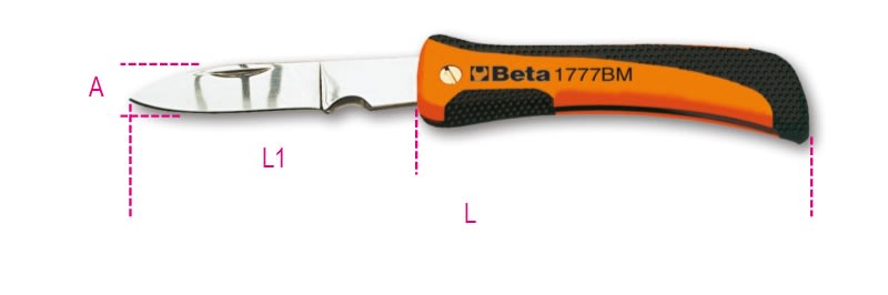 BETA - Coltello a serramanico con gola spellafili lama in acciaio inossidabile elettricista bi-materiale BM.