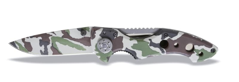 BETA - Coltello a serramanico mimetico lama in acciaio temprato in astuccio camouflage cm. 017780099