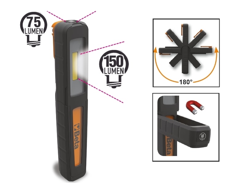 BETA - Lampada ricaricabile a penna con doppia emissione luminosa a lampada o a torcia, mini lampade a penna 2 led ricaricabili.