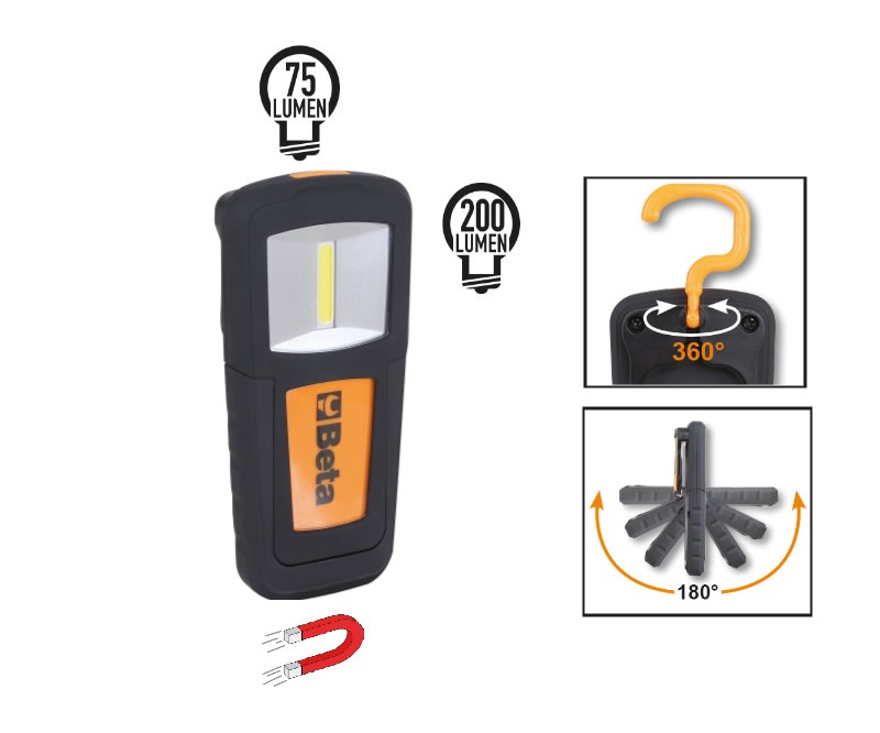 BETA - Lampada ricaricabile compatta con LED ad altissima luminosità, batteria ai polimeri di litio, mini lampade 1 LED ricaricabili COB.