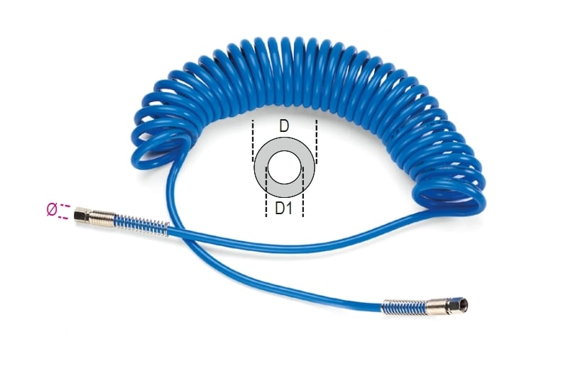 BETA - Spirali in poliuretano 95 Shore estensibili fino a 15 m, spirali poliuretano f1/4 mt15 8x12 c/l.