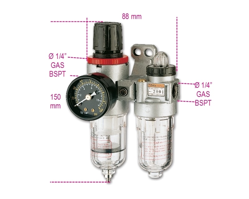 BETA - Filtro regolatore lubrificatore per gruppi filtro olio/aria FE 1/4, ideale per garantire prestazioni ottimali.