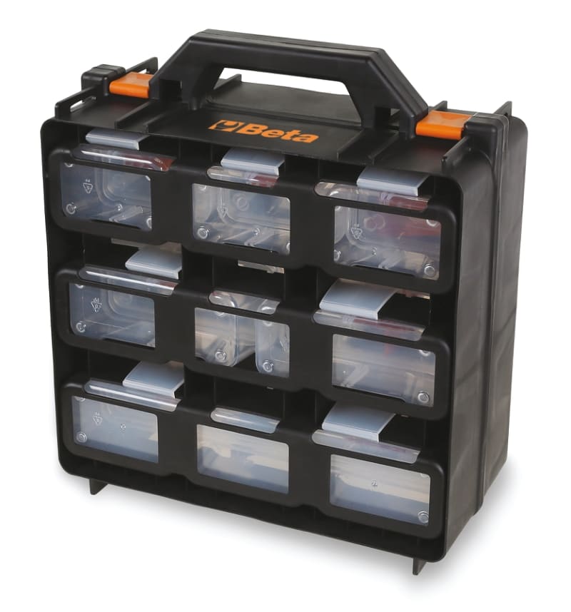BETA - Valigia organizer con 12 vaschette asportabili, vuota, ideale per portaminuterie, pratica e resistente.