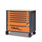 BETA - Cassettiera mobile 7 cassetti con piano di lavoro in legno e sistema antiribaltamento, modello lungo, CASSET.ANTIRIB.XL PROF.565MM 7DR. ORANGE.