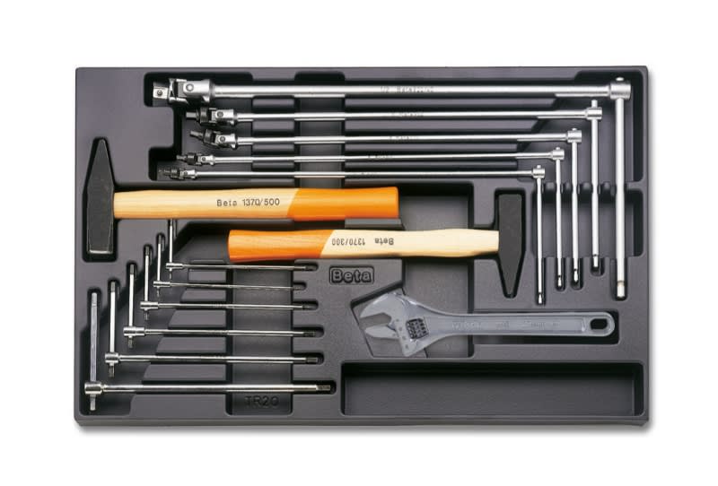 BETA - Termoformato rigido in ABS chiavi maschio esagonali snodate e fisse con utensili a percussione assortimento 14 pezzi T59.