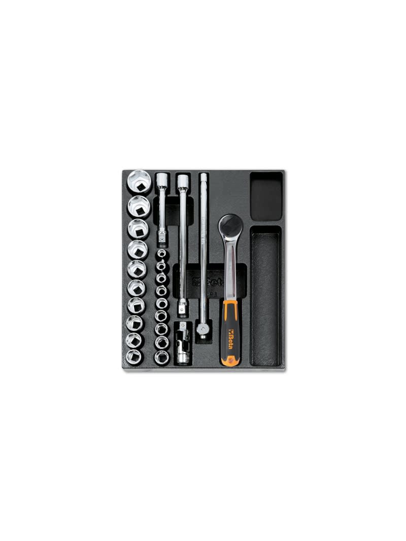 BETA - Termoformato rigido in ABS bussole esagonali da 1/2" assortimento 24 pezzi T83. 024240083