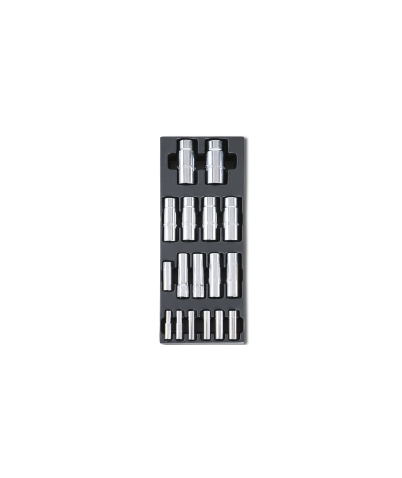 BETA - Termoformato rigido in ABS bussole lunghe da 1/2" assortimento 17 pezzi T103.