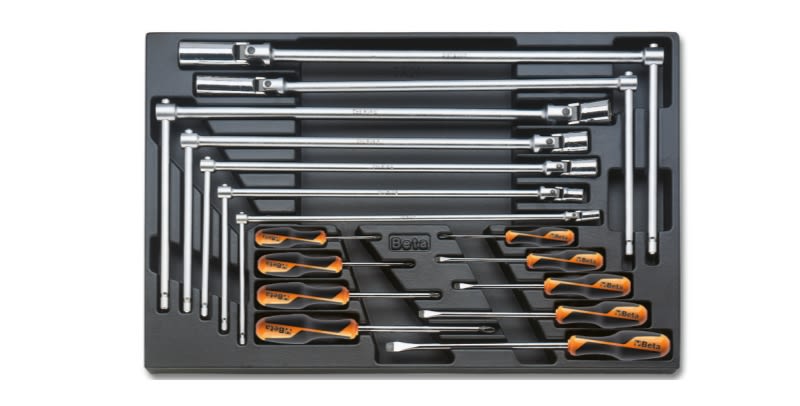 BETA - Termoformato rigido in ABS giraviti Beta Grip, chiavi a bussola snodata e candele assortiti 16UT T164.